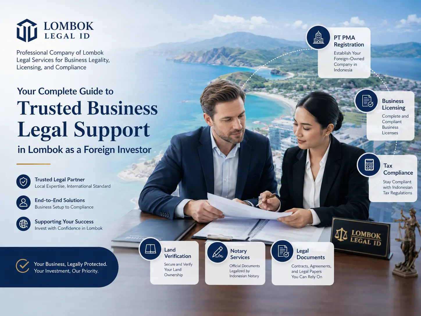 Essential Lombok Legal Services for Foreign Investors: PT PMA setup, notary, licensing & tax consulting.